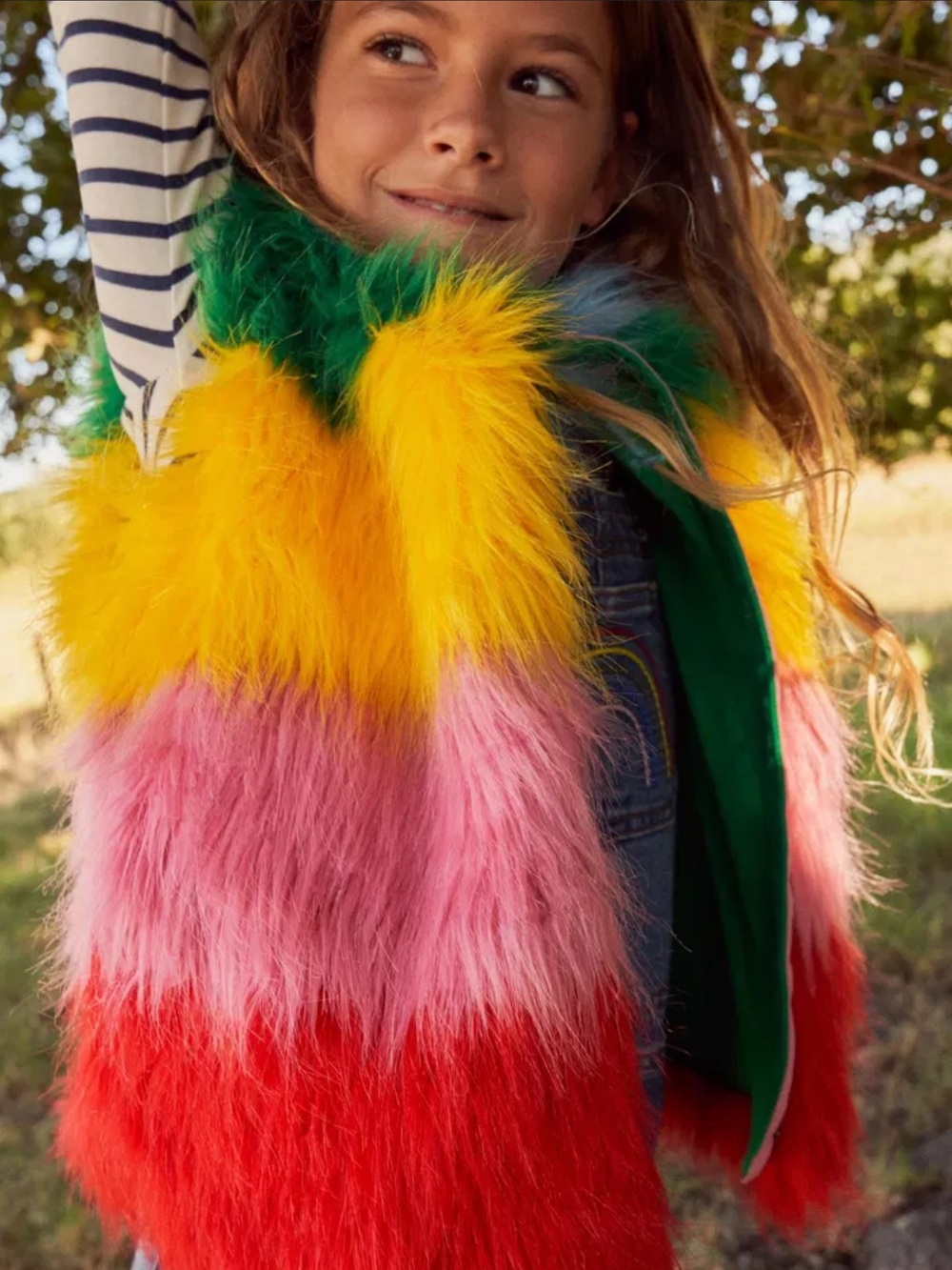 Mini Boden Kids' Rainbow Faux Fur Vest Girls